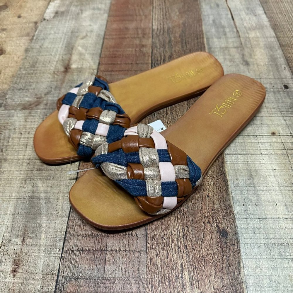 Rouge Denim blue pink multi slipper slides women's 10 - Picture 3 of 8